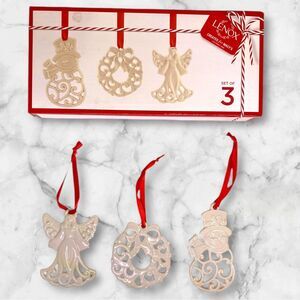 Lenox Christmas Tree Ornaments Set Of 3 - Snowman, Wreath, Angel - NIB #893043